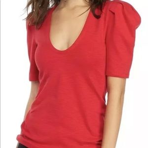 Free People XSmall Ellery Puff Sleeve Scoop V-Neck